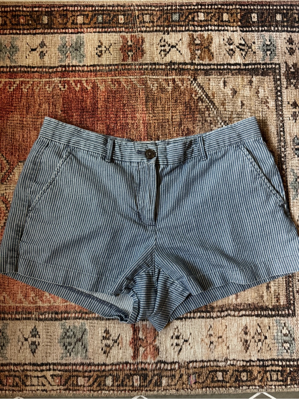 GAP Pinstripe Cotton Shorts in Blue and White